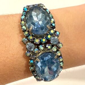 Vintage Blue Aurora Borealis Hinged Bracelet Juliana ?? Rhinestone Statement
